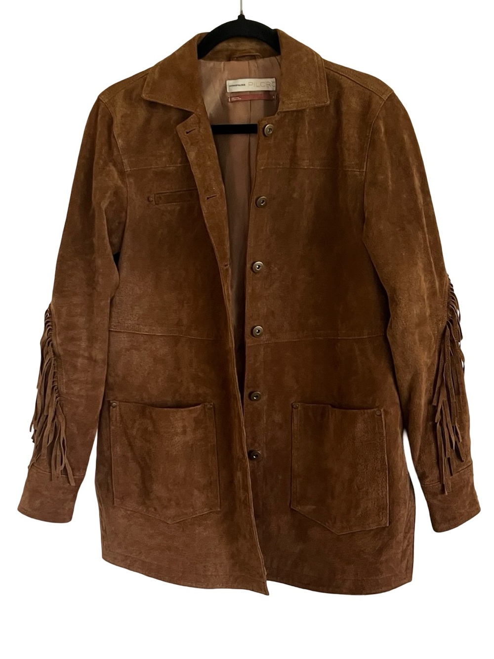 Anthropologie Pilcro Tan Brown Danae Fringed Suede Jacket Small - Picture 3 of 10